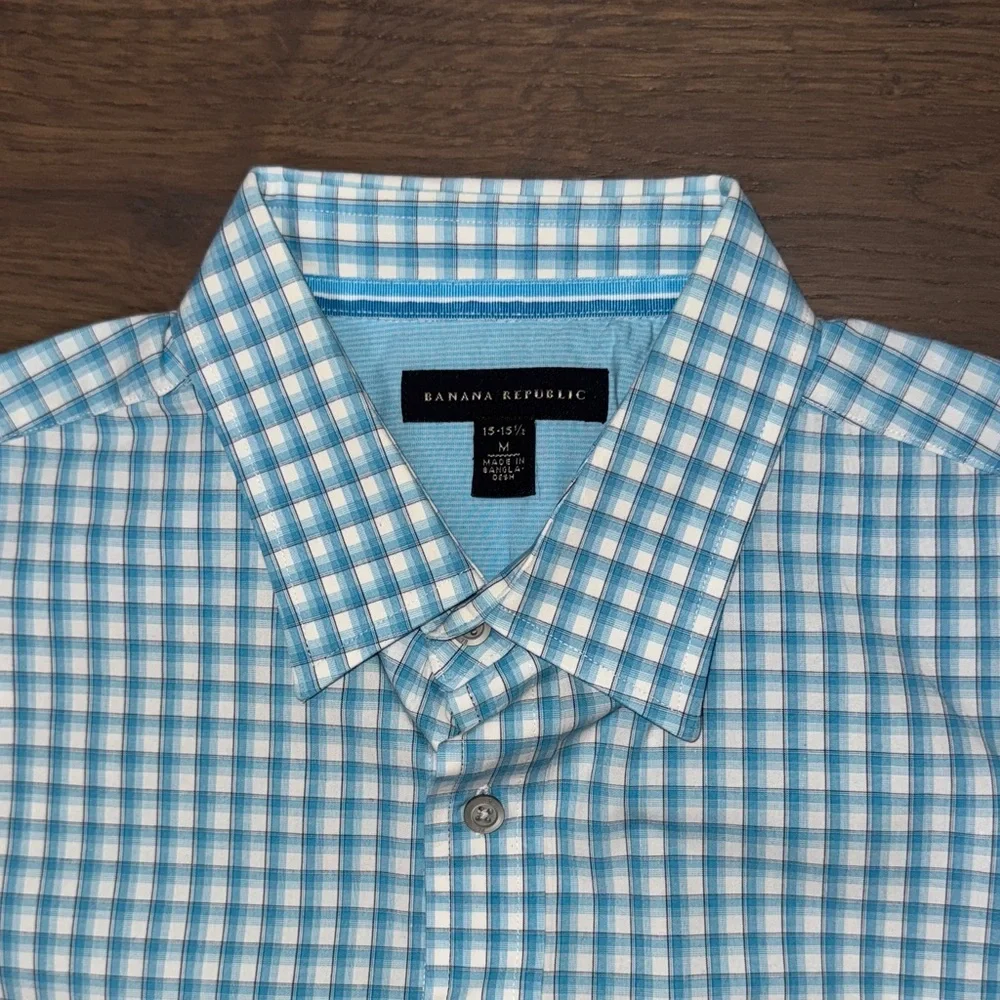 Banana Republic Aqua and White Plaid Shirt